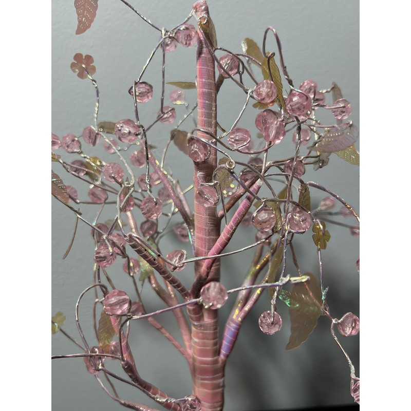 Pink Gold Beaded Cherry Blossom Tree Decor Artificial Floral Home Accent 12" gallery