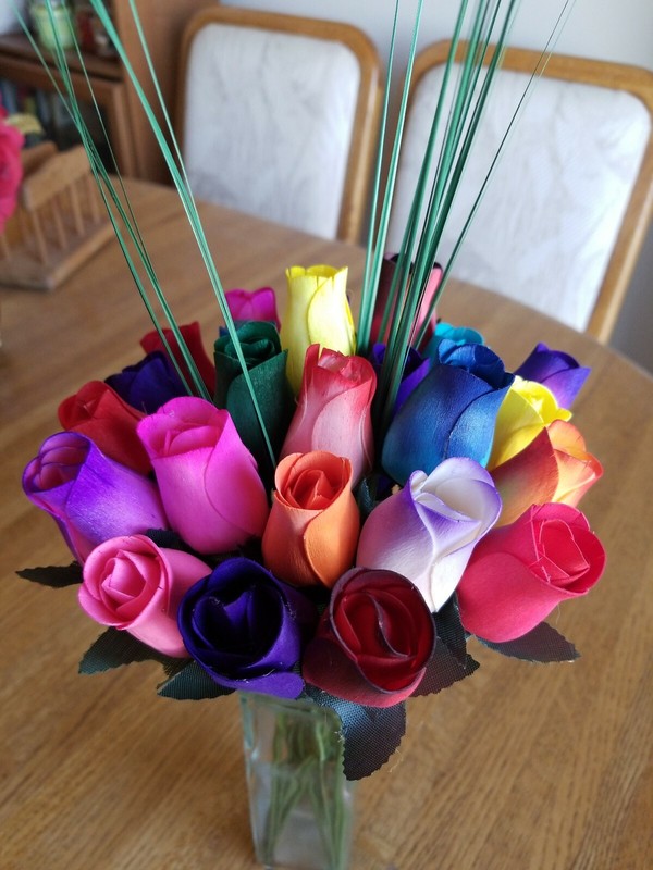 2 DOZEN - 24 MIXED COLOR BOUQUET OF BUDS FLOWER WOODEN ROSES - FREE SHIPPING gallery