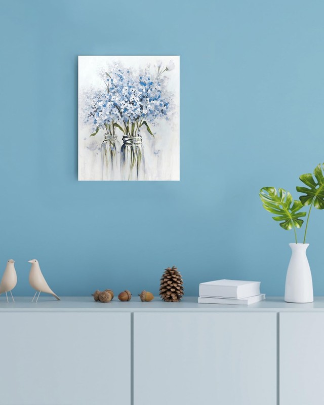 YPY Blue Flowers Canvas Wall Art: Abstract 15"L x 12"W, Flower gallery