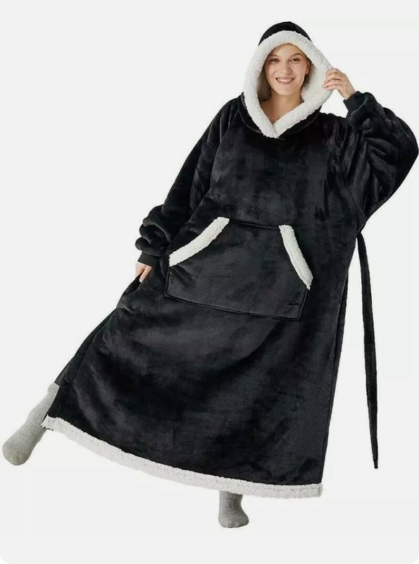 Bedsure Long Wearable Sherpa fleece Blanket Hoodie Adult Large, blue/ New