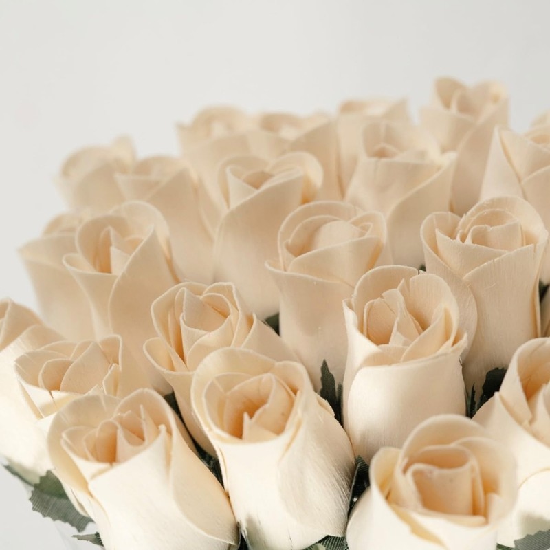 Bouquet Two Dozen 24 PCS Realistic Ivory White Wooden Roses, Forever Flower gallery