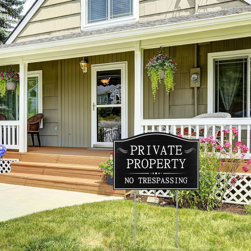 4 Pcs Private Property No Trespassing Signs with 15 Metal Stakes 11.8 X 7.9 Inch gallery