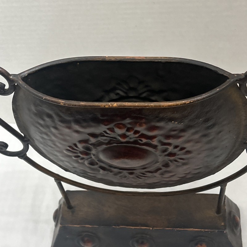 Rustic Brown Hammered Metal Decorative Plant Vessel on Stand gallery
