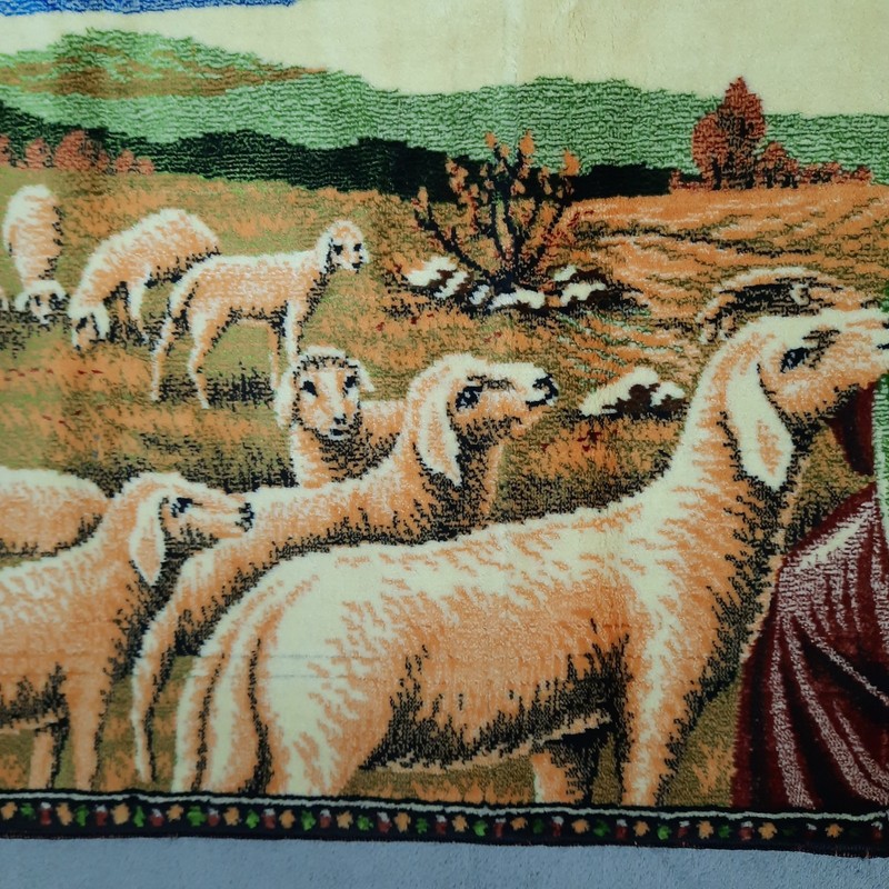 Vintage Jesus The Good Shepherd and Sheep Velvet Tapestry Wall Hanging Religious gallery