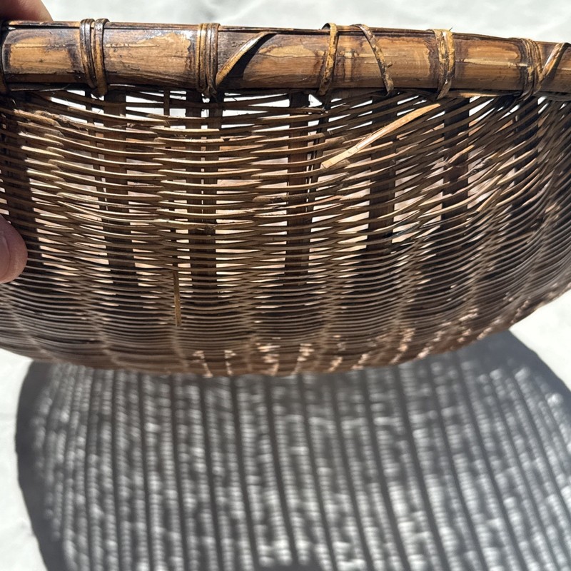 Vintage Round Wicker Rattan Woven Natural 17x6" Basket Winnow Harvest China gallery
