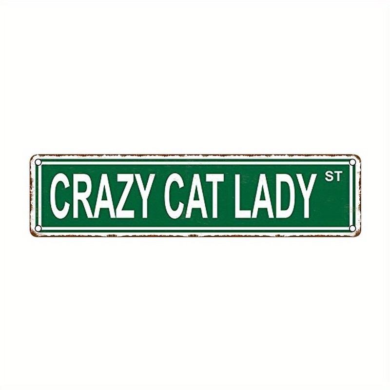 Vintage Distressed Metal Sign Crazy Cat Lady ST Street Plaque Cat Lover Wall Art