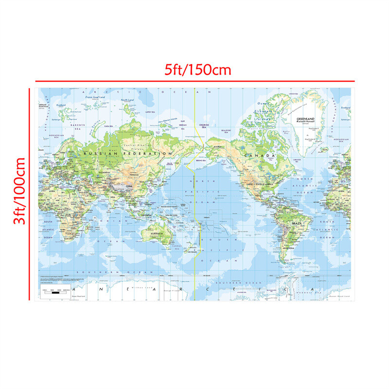 7x5ft 5x3ft Map of the World Geography With City Poster Prints Wall Decoration