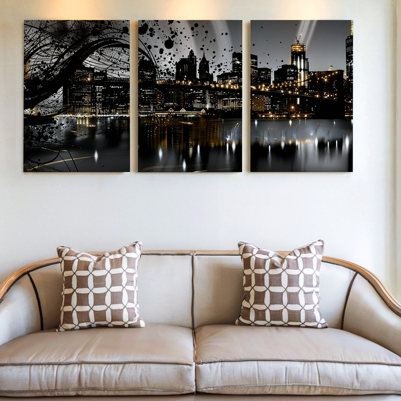 3 Pieces Modern Cityscape Abstract Large Wall Art Set for Bedroom Set Of 3