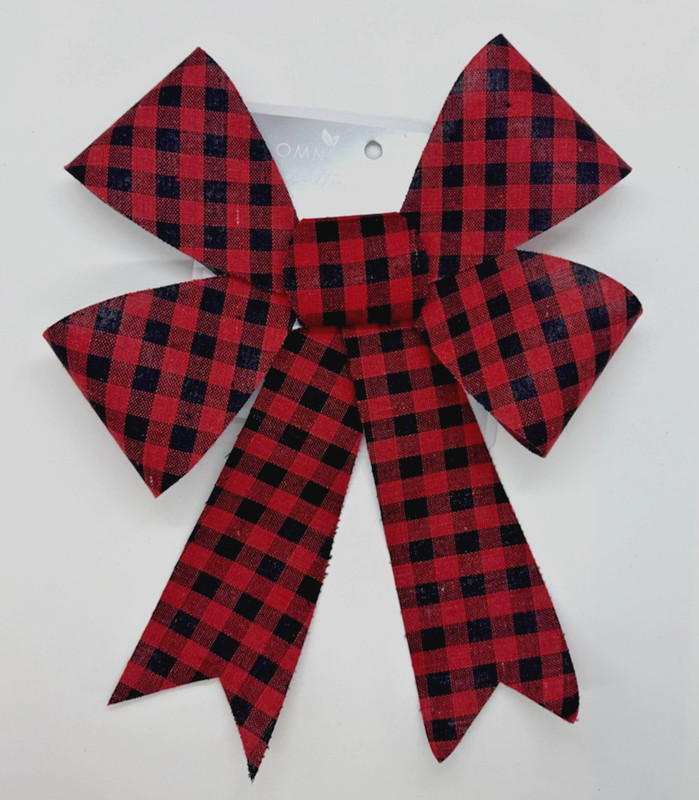 Christmas Red and Black Buffalo Check PVC Bow, 13″ x 10″Owni Horticulture