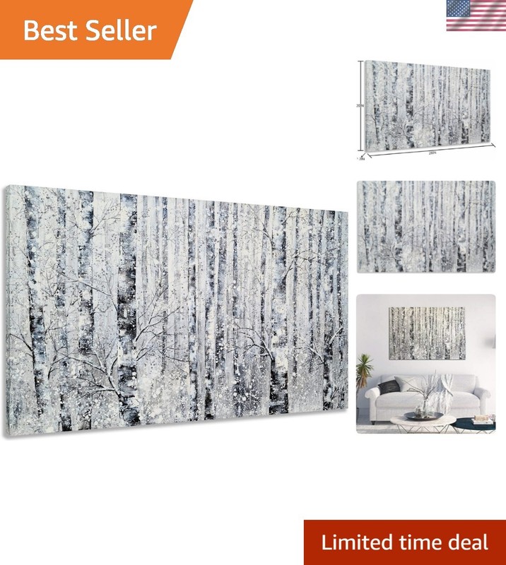 Captivating Birches: Hand-Painted Modern Landscape Canvas – Indoor Art 28″x20″