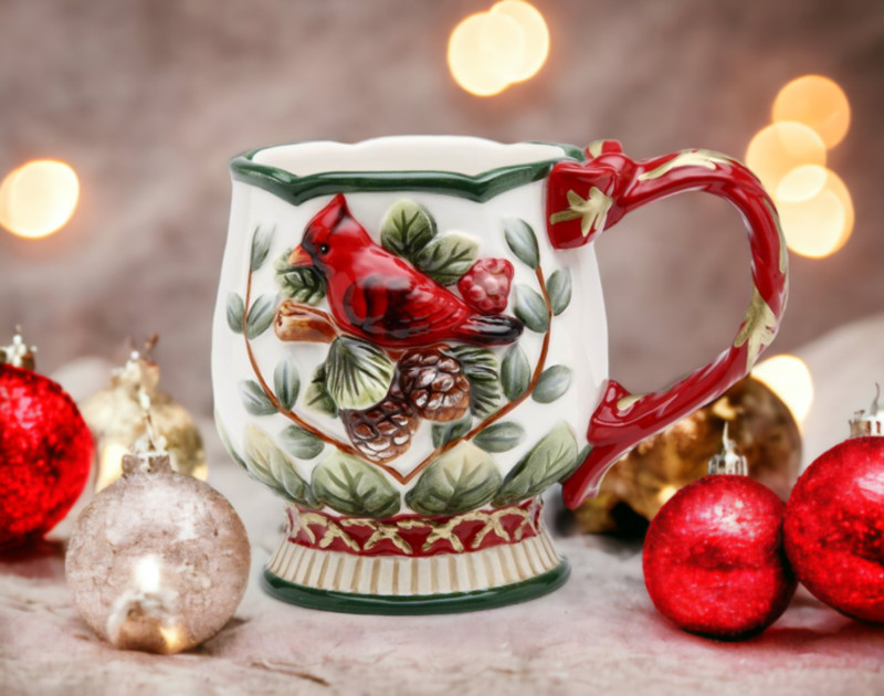 Ceramic Cardinal Bird Christmas Mug, Home Décor, Gift for Her, Gift for Mom, Kit