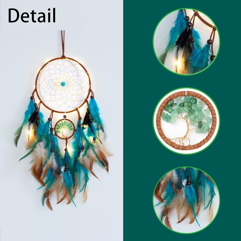 Dream Catcher Blue Tree of Life with Feathers, Mobile LED Fairy Lights Handma... gallery
