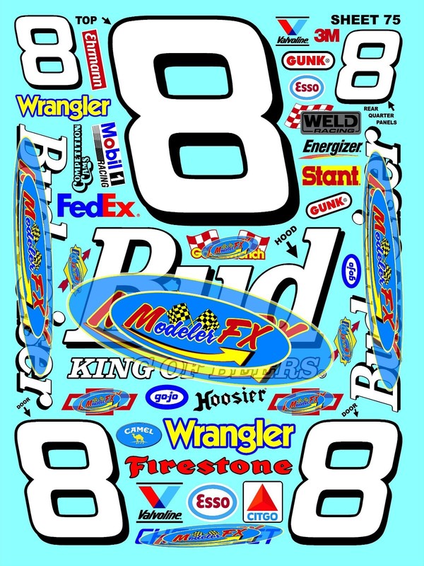 White Vinyl Sticker Sheet 75 F1stockcar-R/C MODEL Decal fits 1/24-1/16 Scale CUT