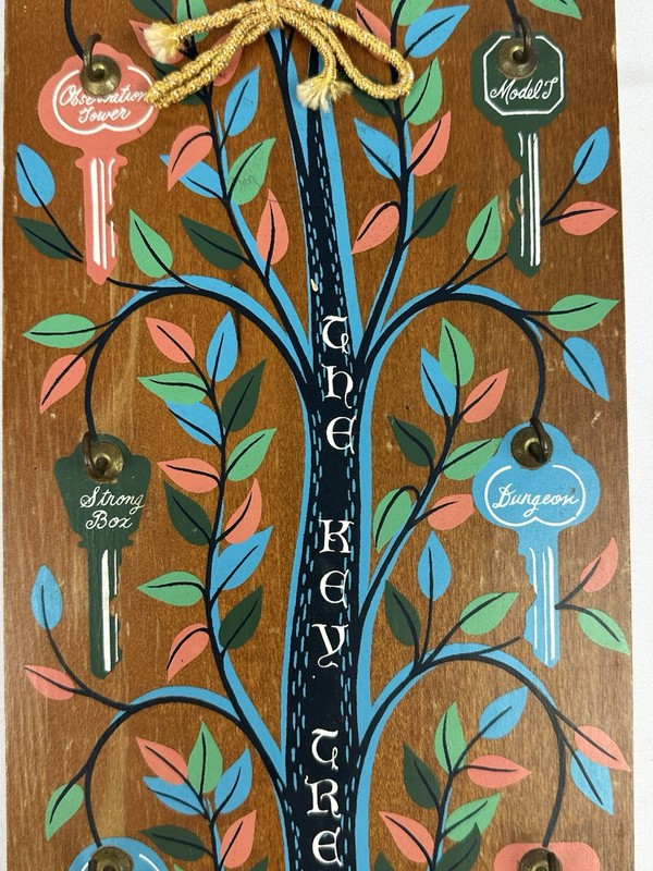 Key Tree Wooden By Berggren Scandinavian 12" Key Rack Hanging Folk Art Vintage gallery