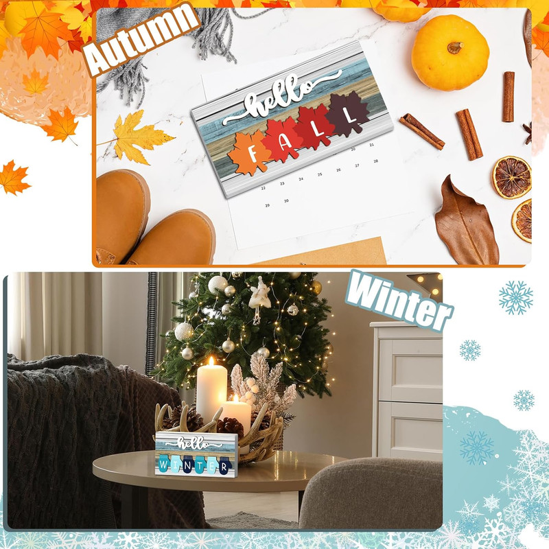 5 Pcs Hello Summer Interchangeable Sign Seasonal Sign Fall Winter Spring Tiered gallery