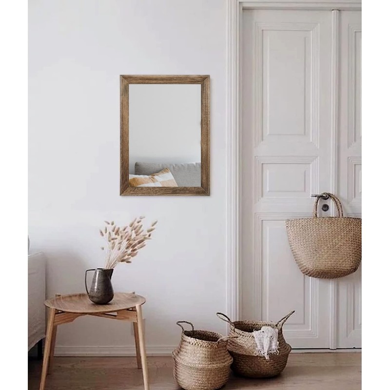 Rustic Wood Mirror Rectangle Decorative Wall Mirrors with Frame for Bedroom gallery