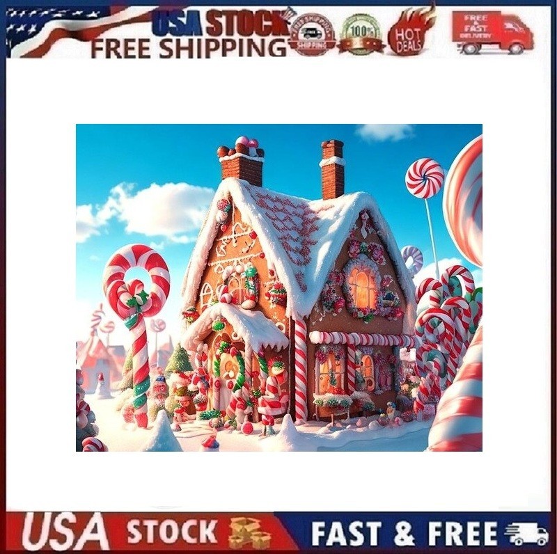 Large Gingerbread House & Winter Wonderland Backdrop with Candy Canes, 7ft x 5ft