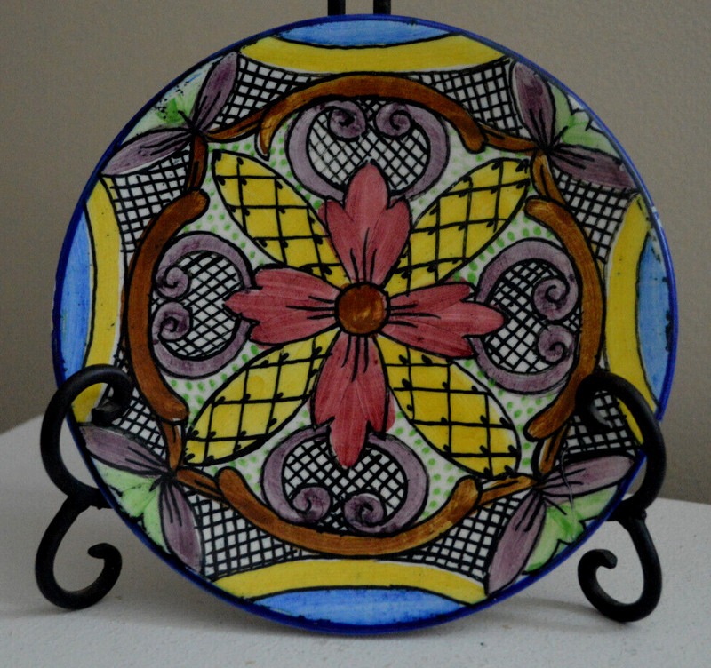 MEXICAN TALAVERA DISH HAND PAINTED DECOR Hook HANGING PLATE FLORAL VIBRANT 7″
