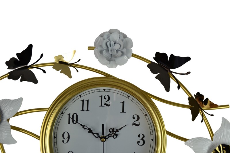 39" Metal Gold and White Butterfly and Flower Wall Clock gallery