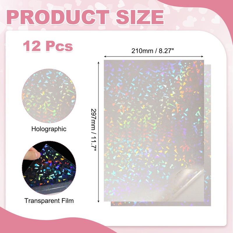12 Sheets 8.3"x11.7" Holographic Sticker A4 Self-Adhesive Film(Glass Sparkle) gallery