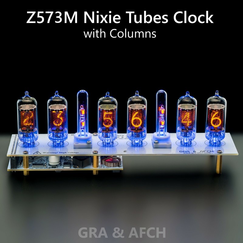 Z573M WHITE Nixie Tubes Clock Music USB Arduino Comp. Temp F/C GRA & AFCH