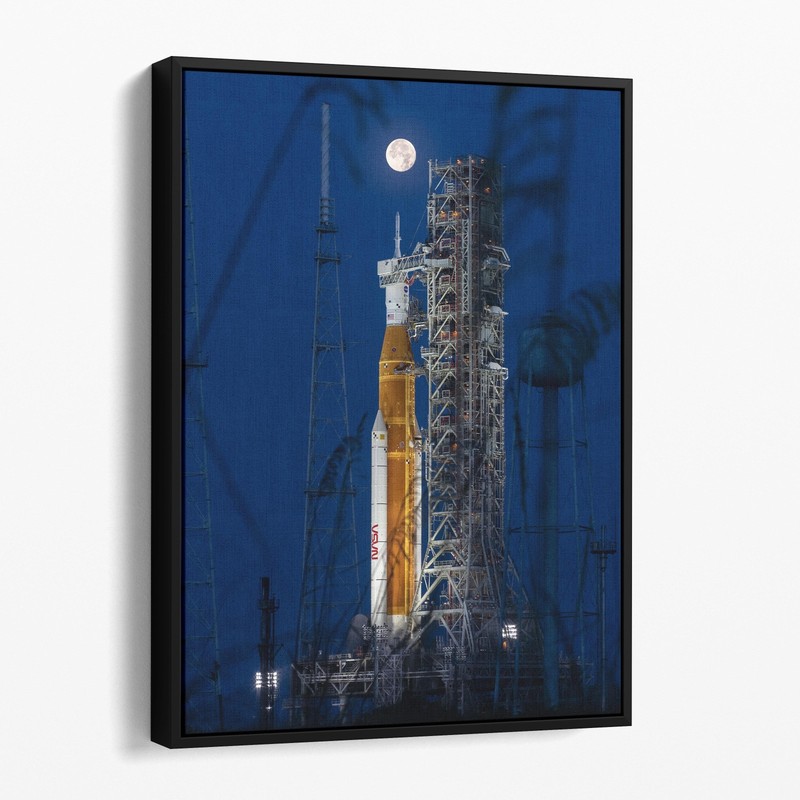 Artemis I Space Launch Over Moon Outer Space Planets Canvas Wall Art Print