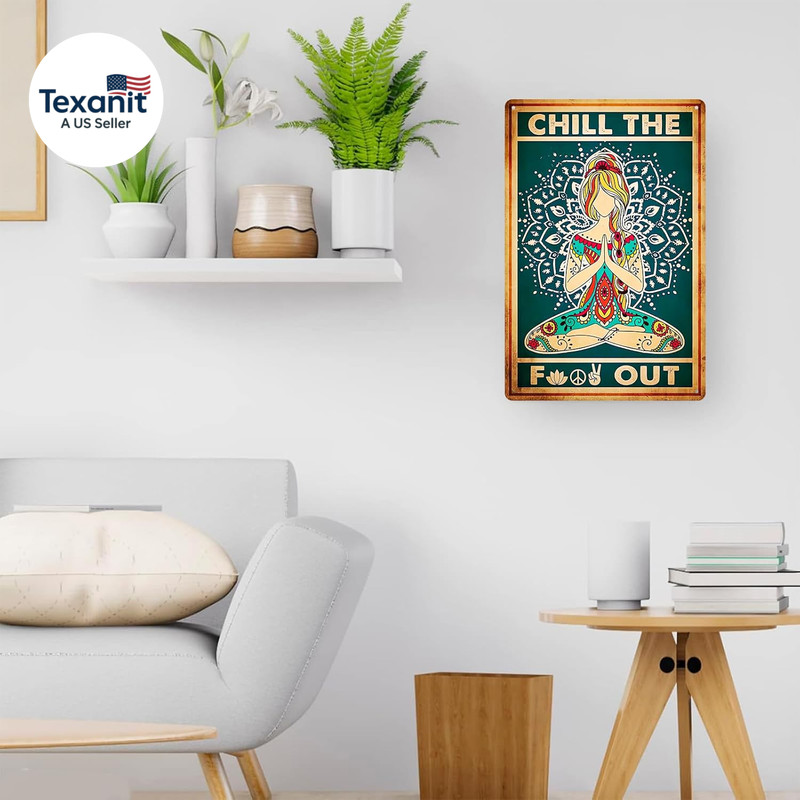 Retro Hippie Decor Wall Art Poster - Chill the Food Out Vintage Peace Sign Yoga gallery