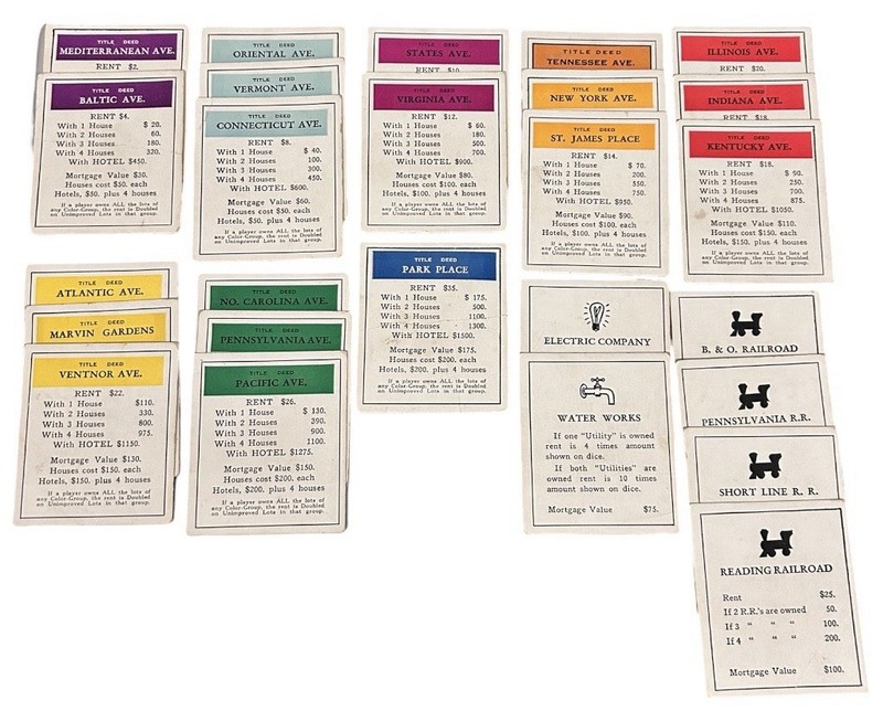 1951 – 1952 Hasbro Monopoly Property Title Deed Card Replacements – 2 Missing