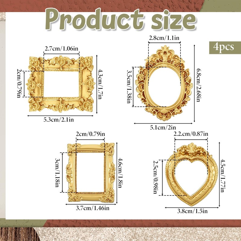 4 Pcs Mini Picture Frames,Small Vintage Picture Frame Gold Mini Frames for Cr... gallery