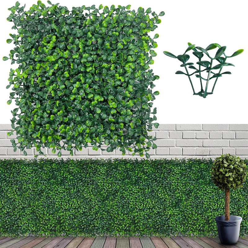 Faux Boxwood Panels, 10×10 Inch 12P, Indoor Outdoor Green Wall, Privacy