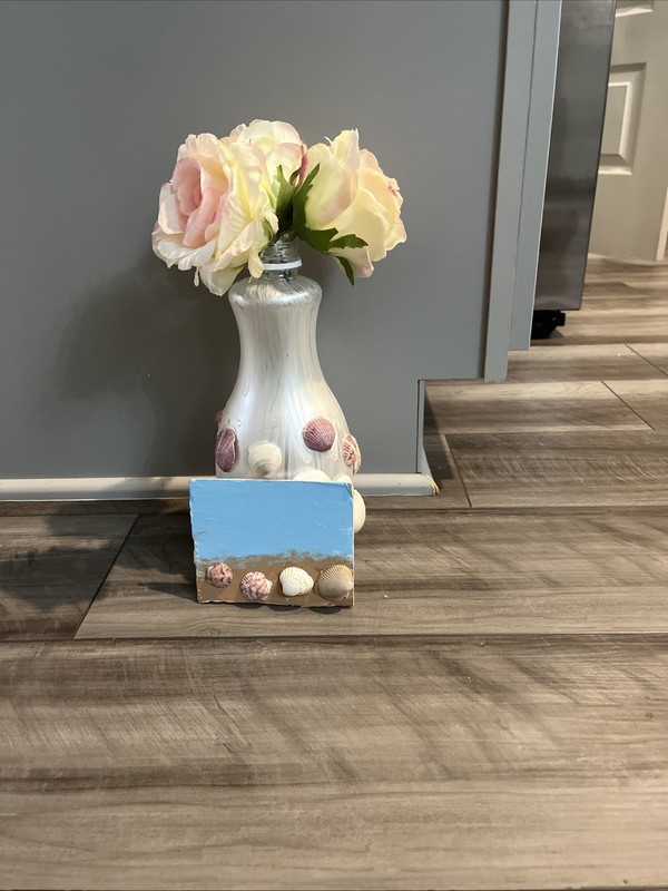 Set Of Two Ocean Theme Mini Canvas Real Sea Shell From Florida Beach Vase