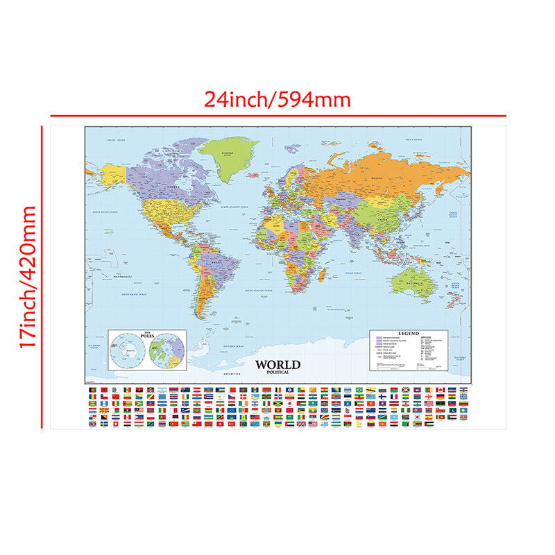 33×24/24×17 Inch World Map Geography Study Map Art Prints Art Printed Poster Map