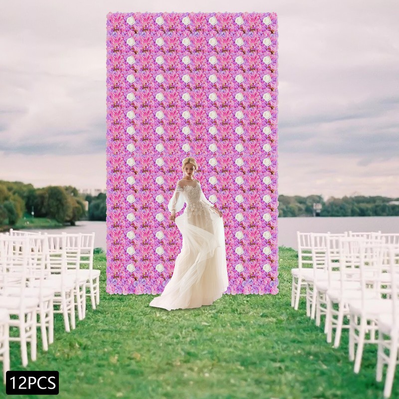 12pcs Artificial Silk Rose Flowers 3D Backdrop Wall for Wedding Party Decoration gallery