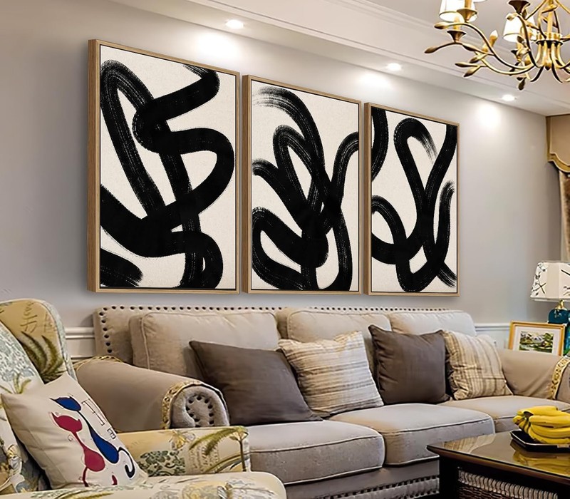 Framed Wall Art Canvas Set Abstract Lines Pictures Modern Mid Century Boho Wa... gallery