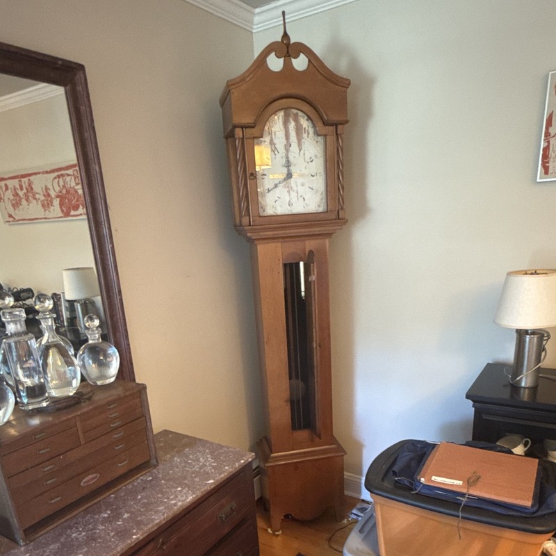 Brown Wood Longcase/Grandfather Clock, Crowned Top, Arabic Numerals gallery