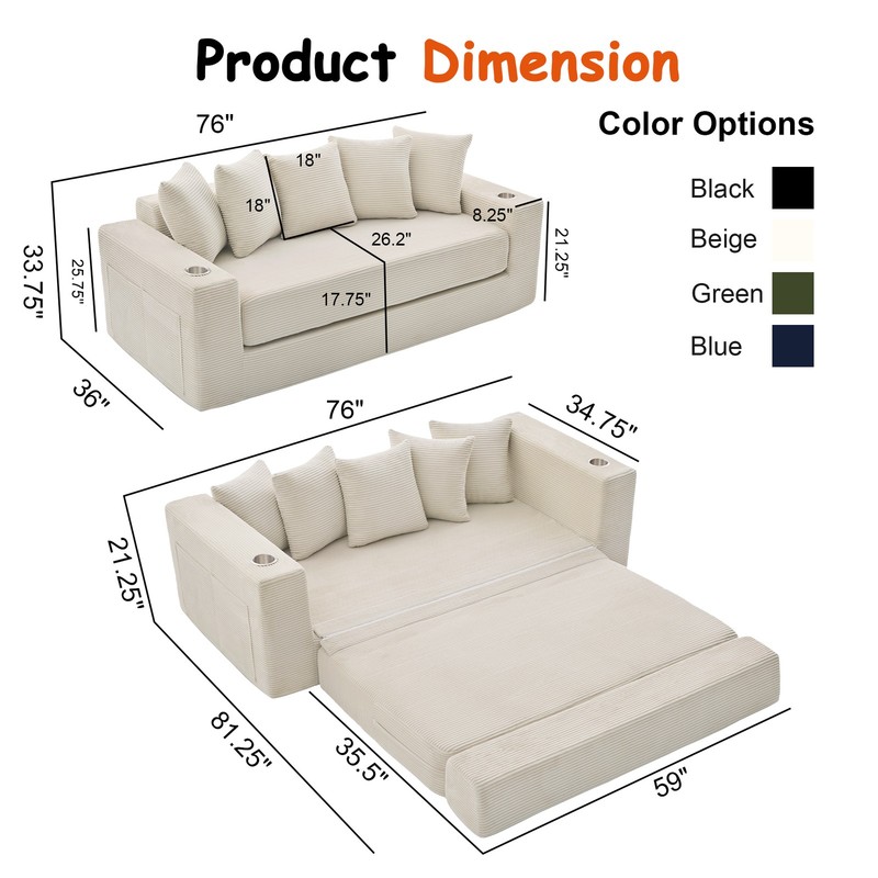 76 IN Folding Convertible Sofa Bed gallery