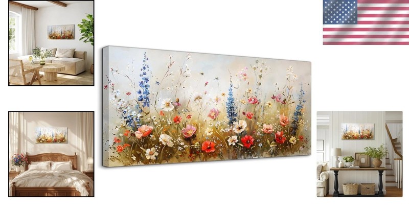 Rustic Floral Wall Art 20x40" Textured Canvas - Modern Cottagecore Decor gallery