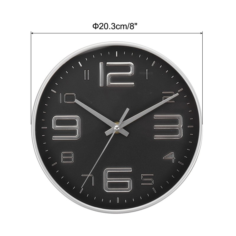 8 Inch Battery Operated Non-Ticking Round Wall Clocks, Silver Tone/Black,Style 2 gallery