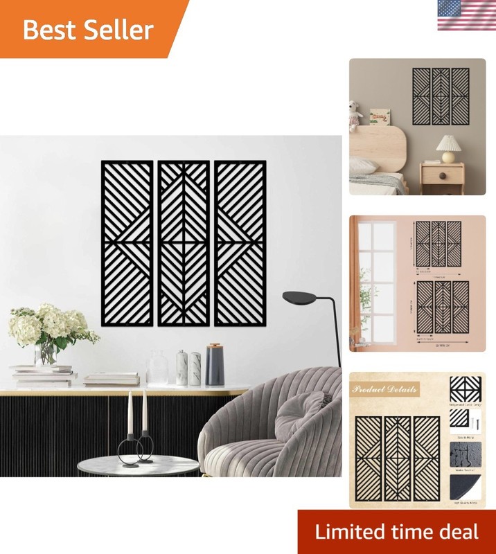 Contemporary Black Metal Wall Sculptures – Set of 3 Geometric Designs (22×22)