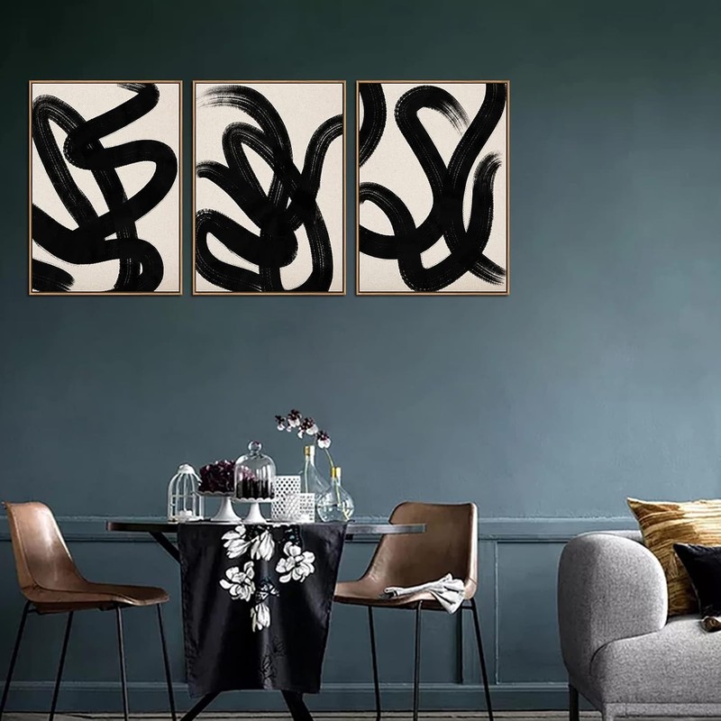 Framed Wall Art Canvas Set Abstract Lines Pictures Modern Mid Century Boho Wa... gallery