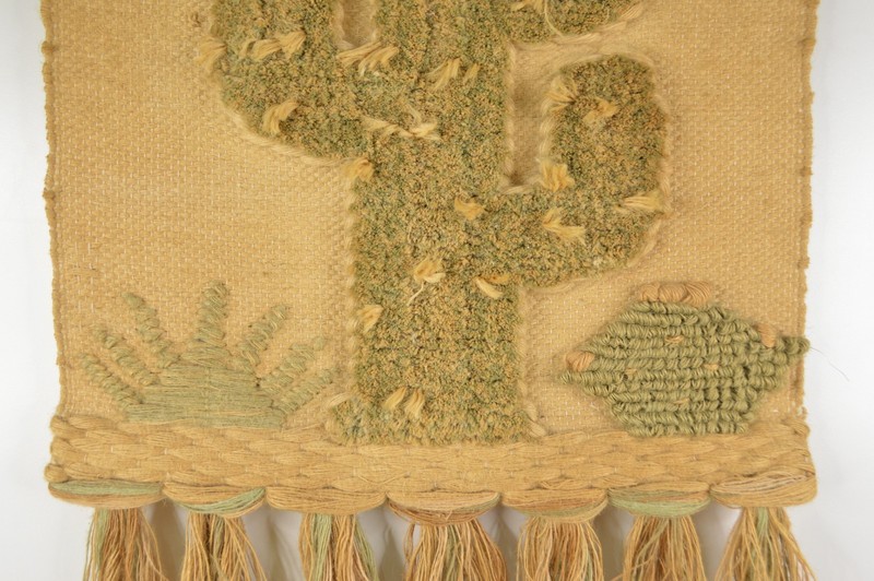 1988 ICA Wall Hanging Southwest Woven Jute Textured Cactus Tapestry 16x26" gallery