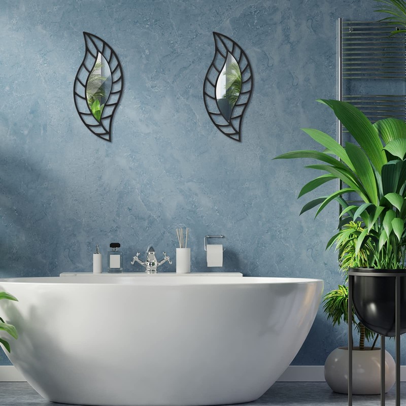 2 Pcs Decorative Mirror Wall Decor Leaf Teardrop Mirror Wall Mounted Decorati... gallery