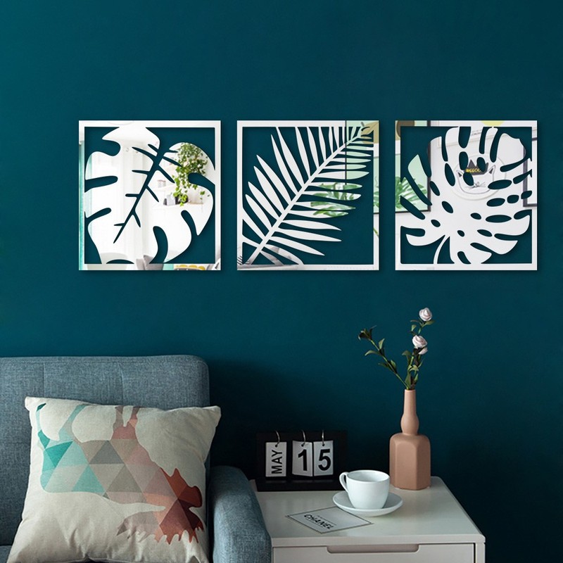 Tropical Foliage Square Mirror Wall Decals 3Pcs Household Wall Art Decoration gallery