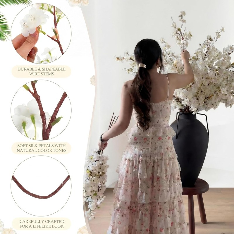 18 Pcs Artificial Cherry Blossom, 41" Faux Cherry Branches Spring Decor Indoor gallery