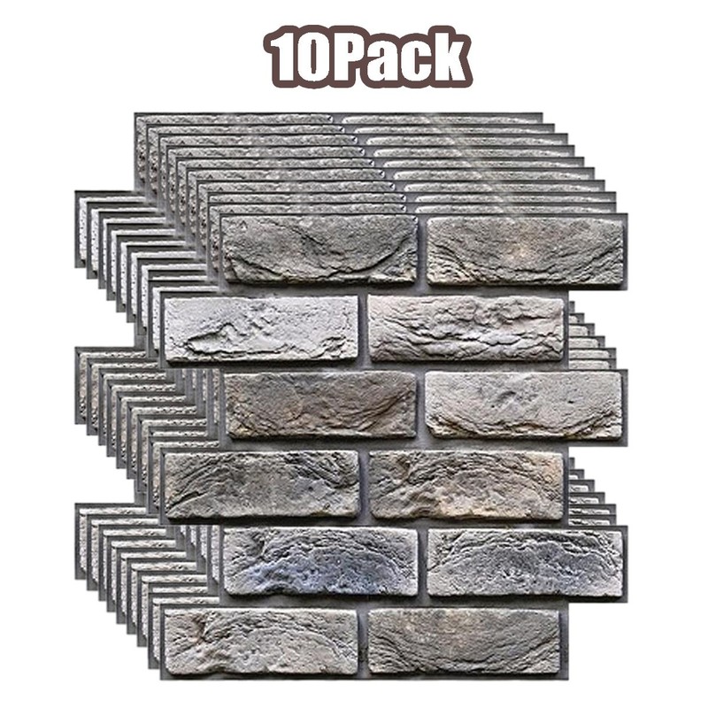 10Pack 3D Wall Panels Brown Grey Stick Brick Wallpaper Peel and Stick Faux Stone gallery