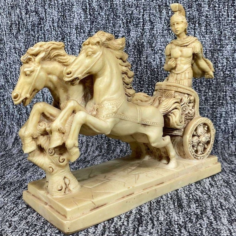 Vintage Made In Italy Alabaster Roman Chariot Gladiator Statue Centurion Biga