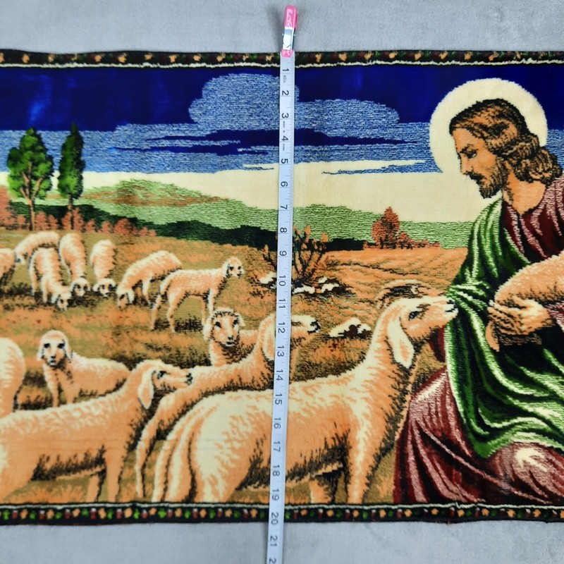 Vintage Jesus The Good Shepherd and Sheep Velvet Tapestry Wall Hanging Religious gallery