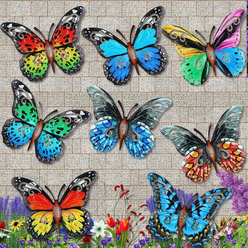 8 Pcs Metal Butterfly Wall Decor 6.5 Inch Outdoor Butterflies Wall Art Sculpture gallery