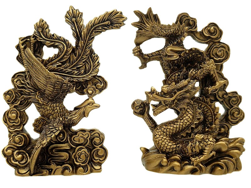Feng Shui Dragon and Phoenix Statue Figurine for Family Harmony and Prosperity