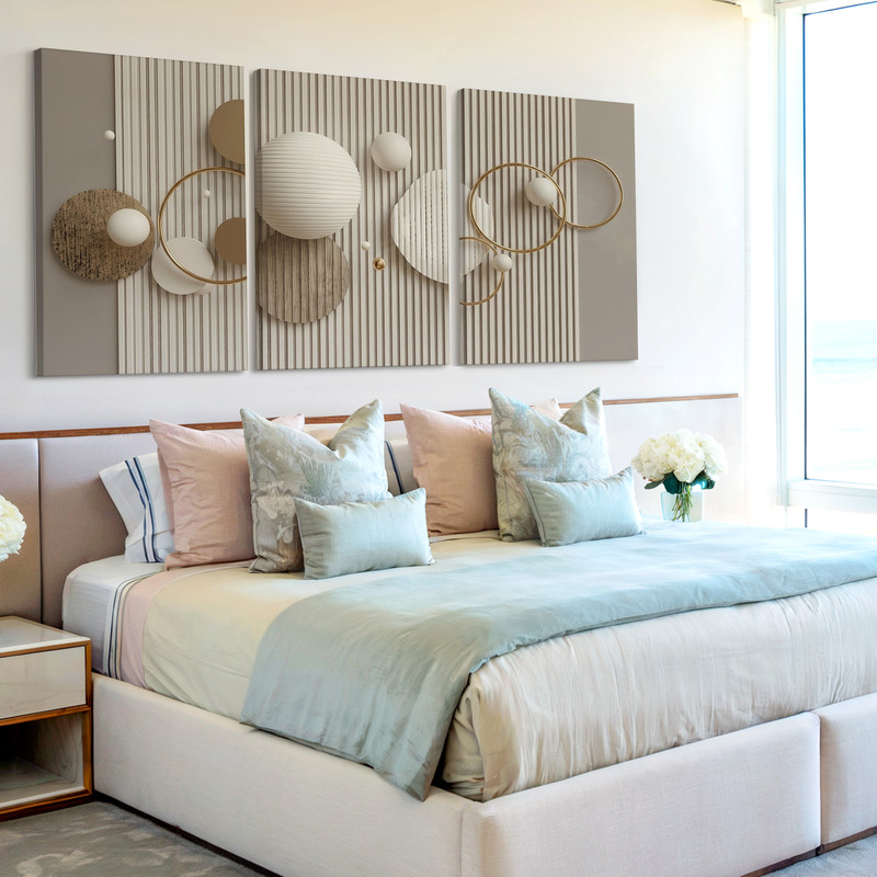 3 Pieces Modern Geometric Abstract Large Wall Art Set for Bedroom Set Of 3 gallery